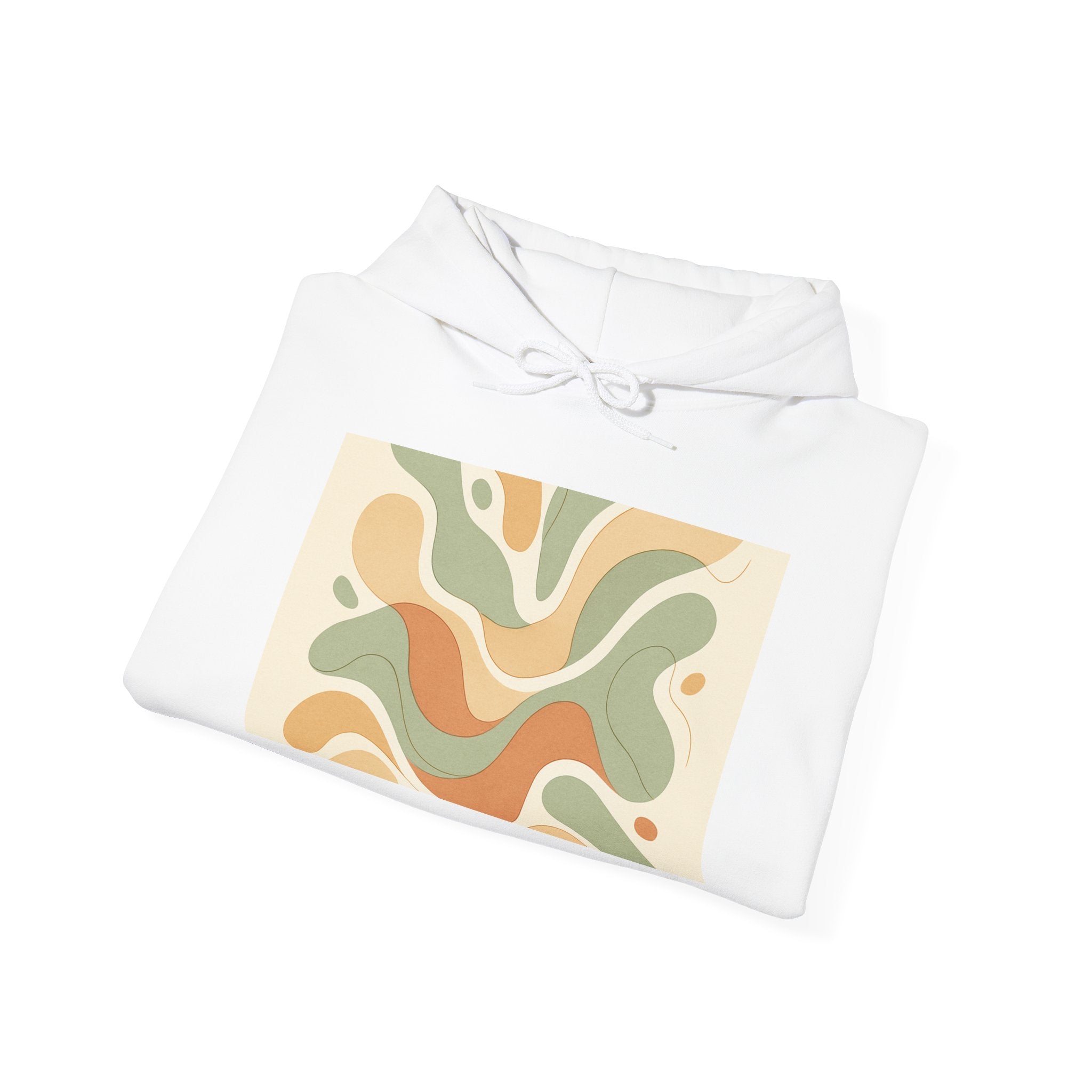 Retro Abstract Shapes Hoodie | Neutral Earth Tones, Wavy Mid-Century Design