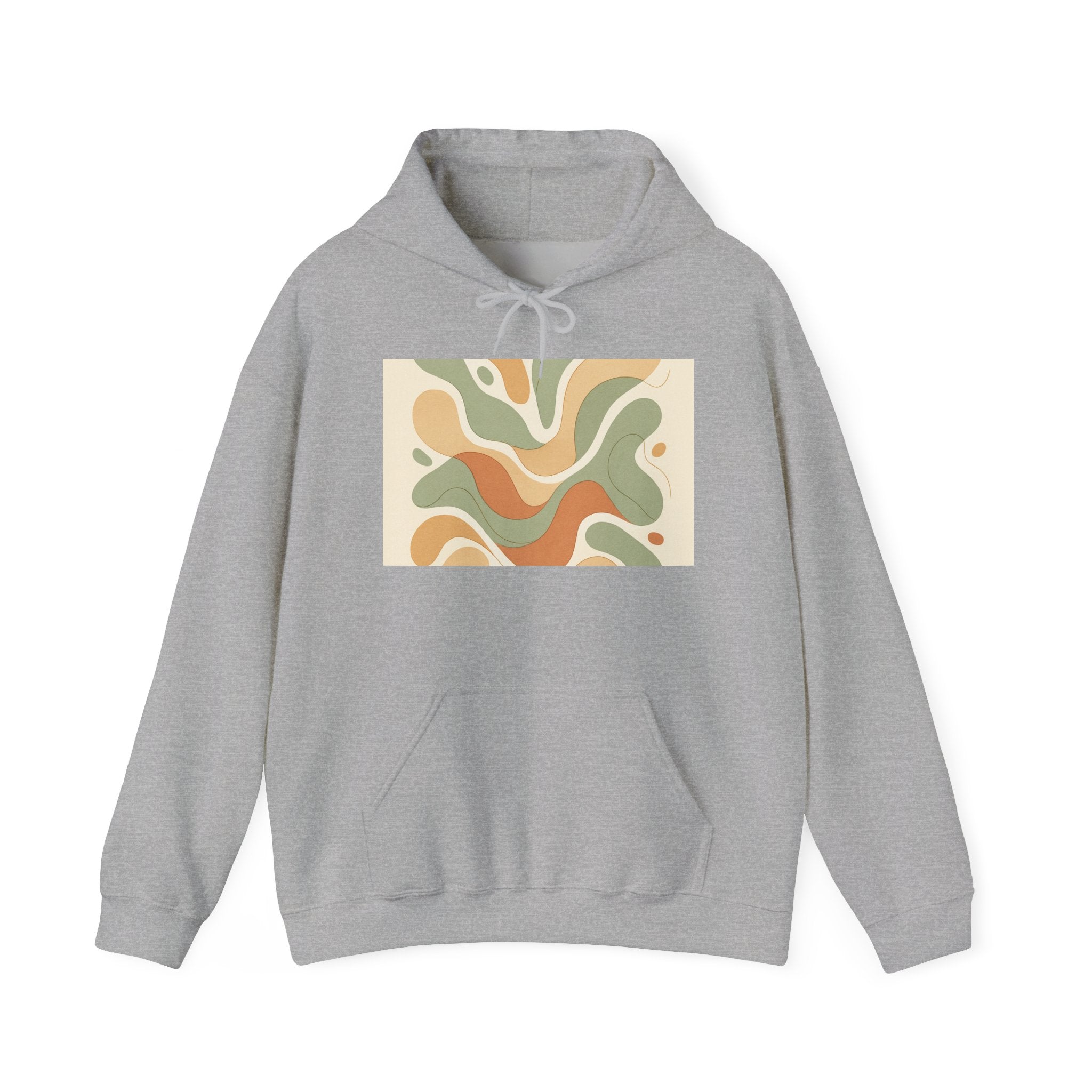 Retro Abstract Shapes Hoodie | Neutral Earth Tones, Wavy Mid-Century Design