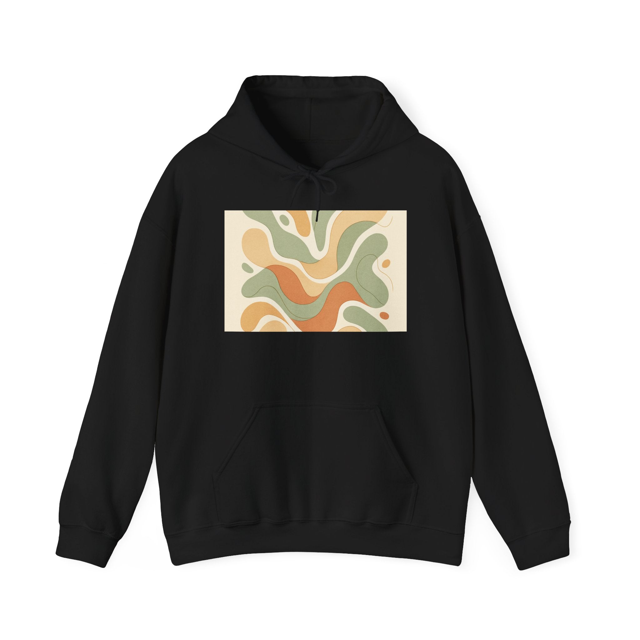 Retro Abstract Shapes Hoodie | Neutral Earth Tones, Wavy Mid-Century Design