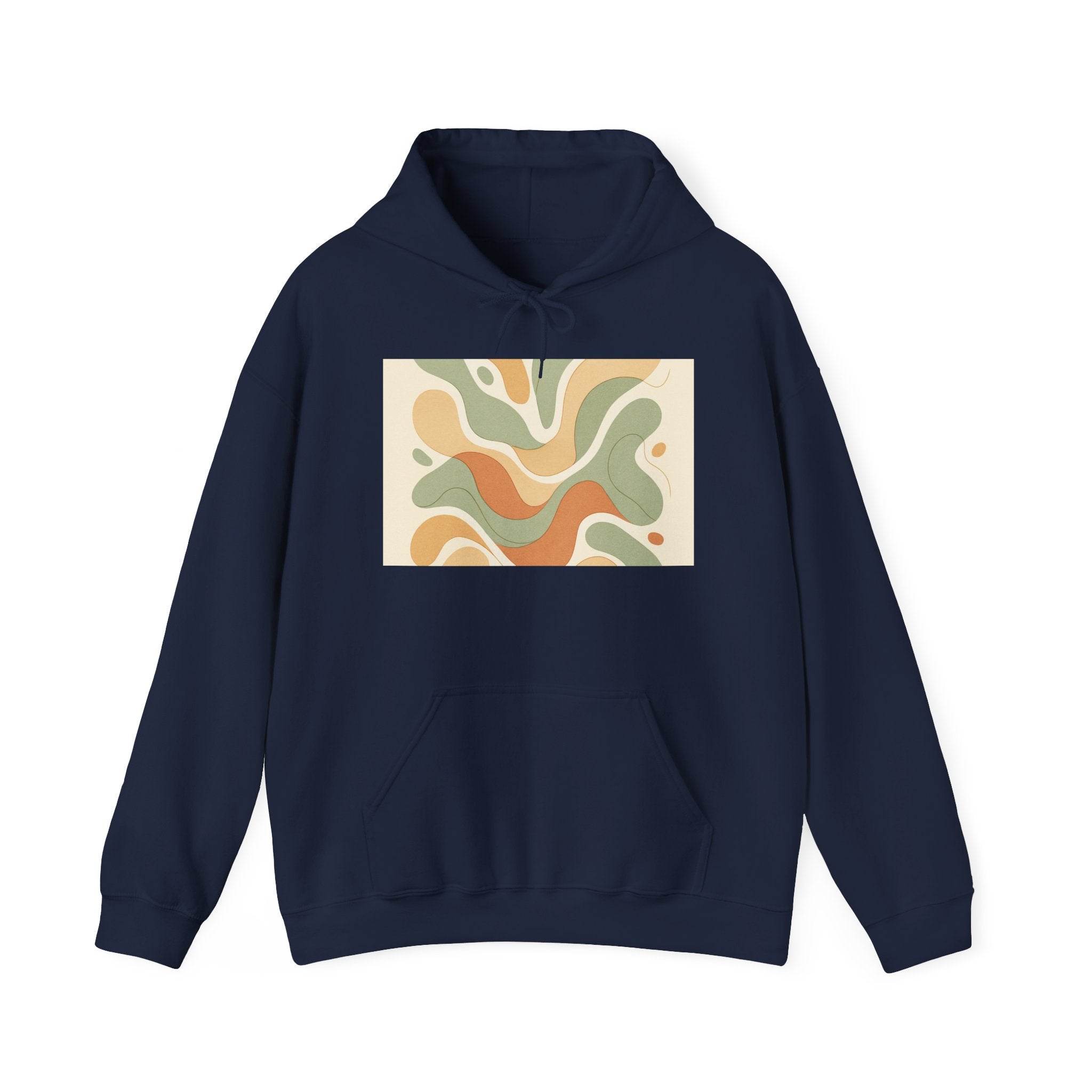 Retro Abstract Shapes Hoodie | Neutral Earth Tones, Wavy Mid-Century Design
