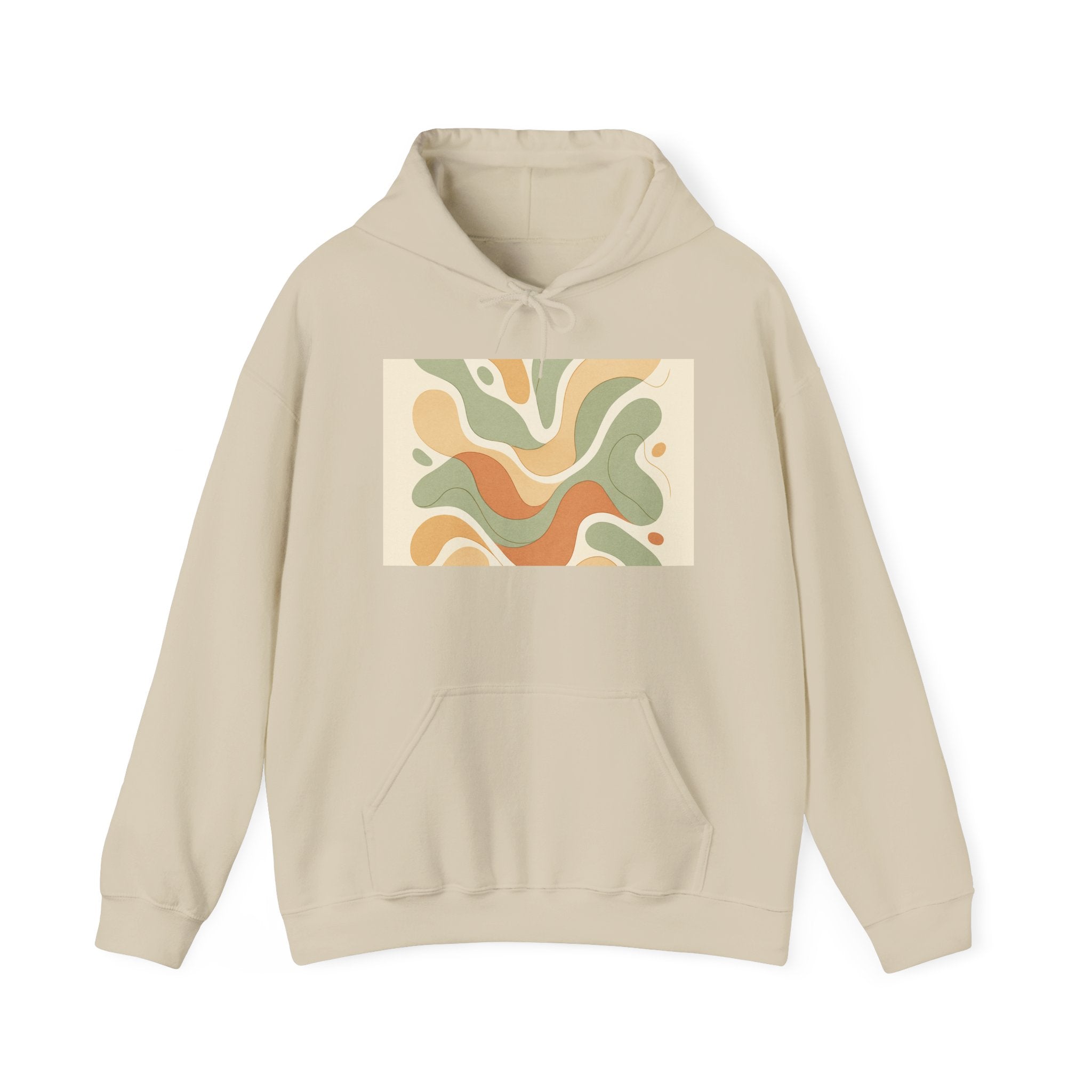 Retro Abstract Shapes Hoodie | Neutral Earth Tones, Wavy Mid-Century Design