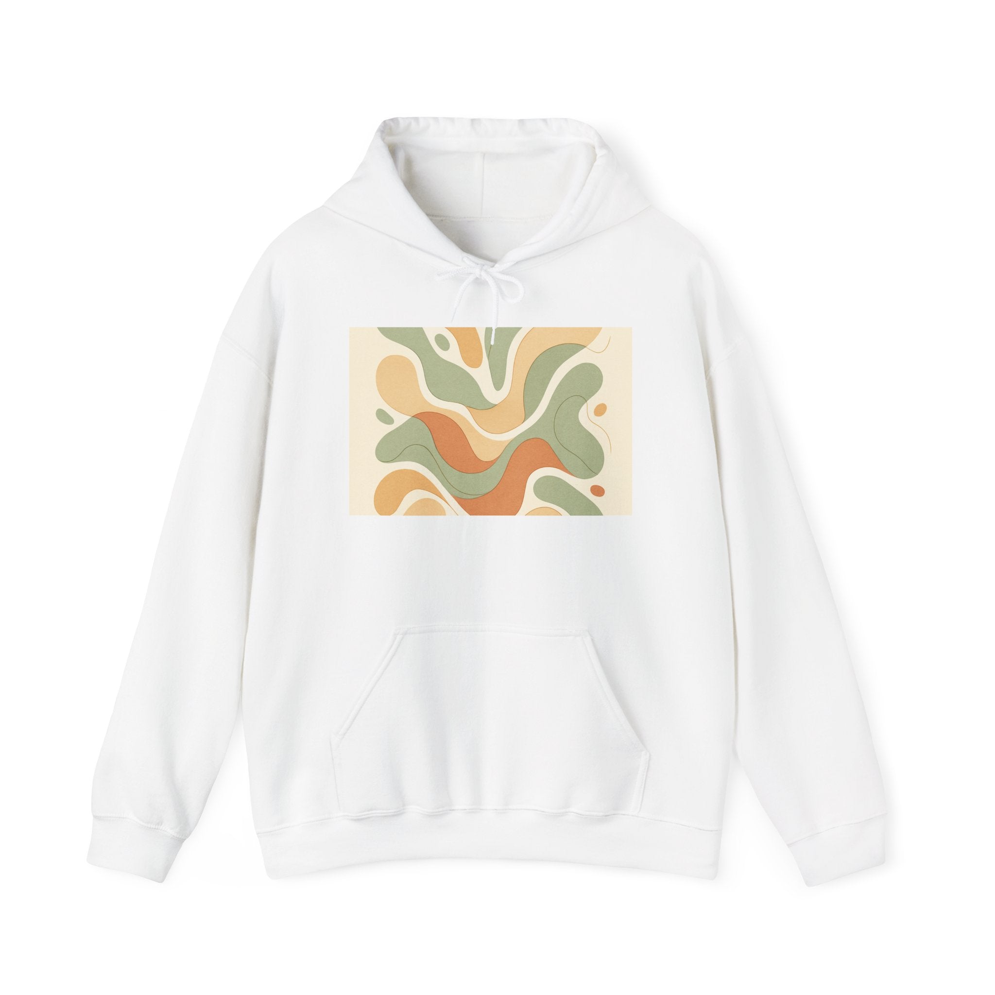 Retro Abstract Shapes Hoodie | Neutral Earth Tones, Wavy Mid-Century Design